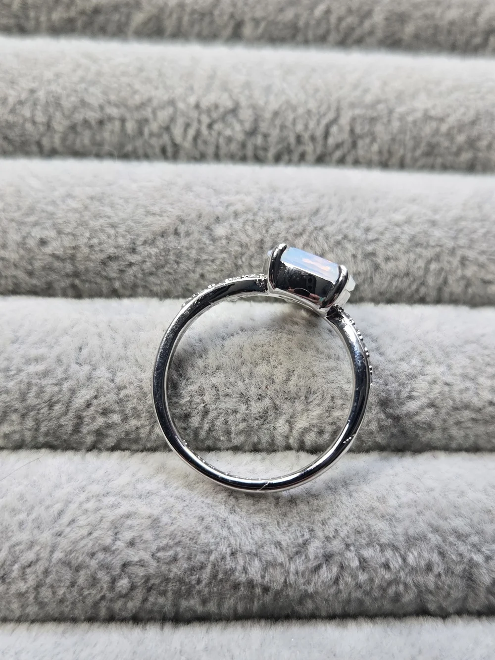 Bomb Party Ring Sz 7 RBP7477 ‘Journey Beyond’ White Opal & Smokey Topaz/Rhodium